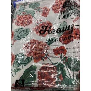 Vermont Country Store Heavy Duty OIL CLOTH Tablecloth Red Hydrangeas 70” OBL